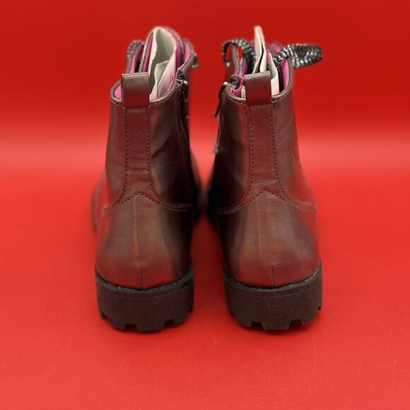 Brash Woman's Iridescent Purple Lace/Side Zipper Lug Sole Ankle Boots Size 5 - Picture 4 of 7